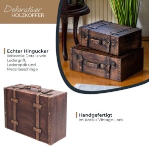 HMF VKO103 Vintage Vintage Koffer Truhe Holzkiste Holz 44 x 32 x 16 cm Deko Klassik