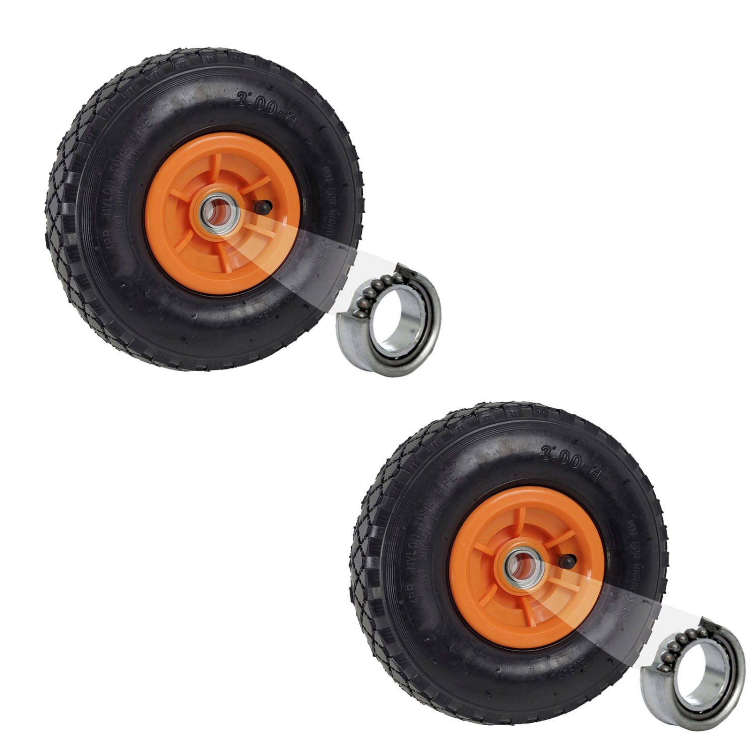 TRUTZHOLM 2x Sackkarrenrad Luftrad 260x85 mm 3.00-4 60mm Nabenlänge Nabenversatz Orange