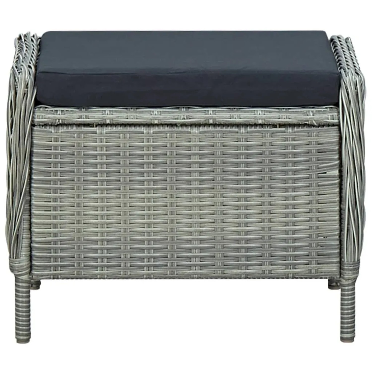 VidaXL Fußhocker, hellgraues Poly Rattan mit schwarzem Kissen. Passend zum verstellbaren Gartensessel.