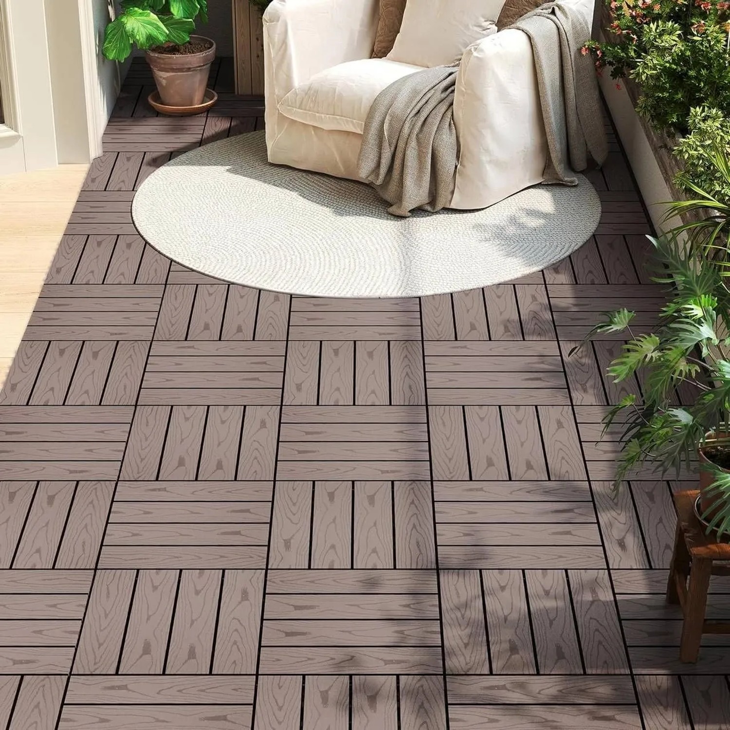 WOLTU WPC Terrassenfliesen Holzoptik 22 Stück/2 m² Braun_4
