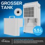 TroniTechnik Luftentfeuchter EF04: Detailaufnahme des 5,5L Wassertanks und Anschluss für externen Ablauf.