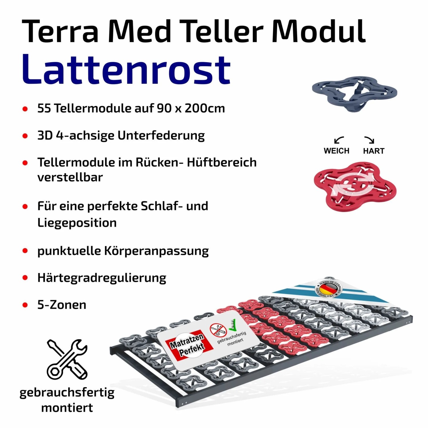 Matratzen Perfekt TerraMed T-Flex Teller-Lattenrost 80 x 200 cm Starr 5-Zonen 55 Tellermodule_2
