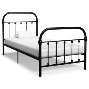 Schwarzes Metallbettgestell 90x200 cm von vidaXL für Schlafzimmer mit Lattenrost.