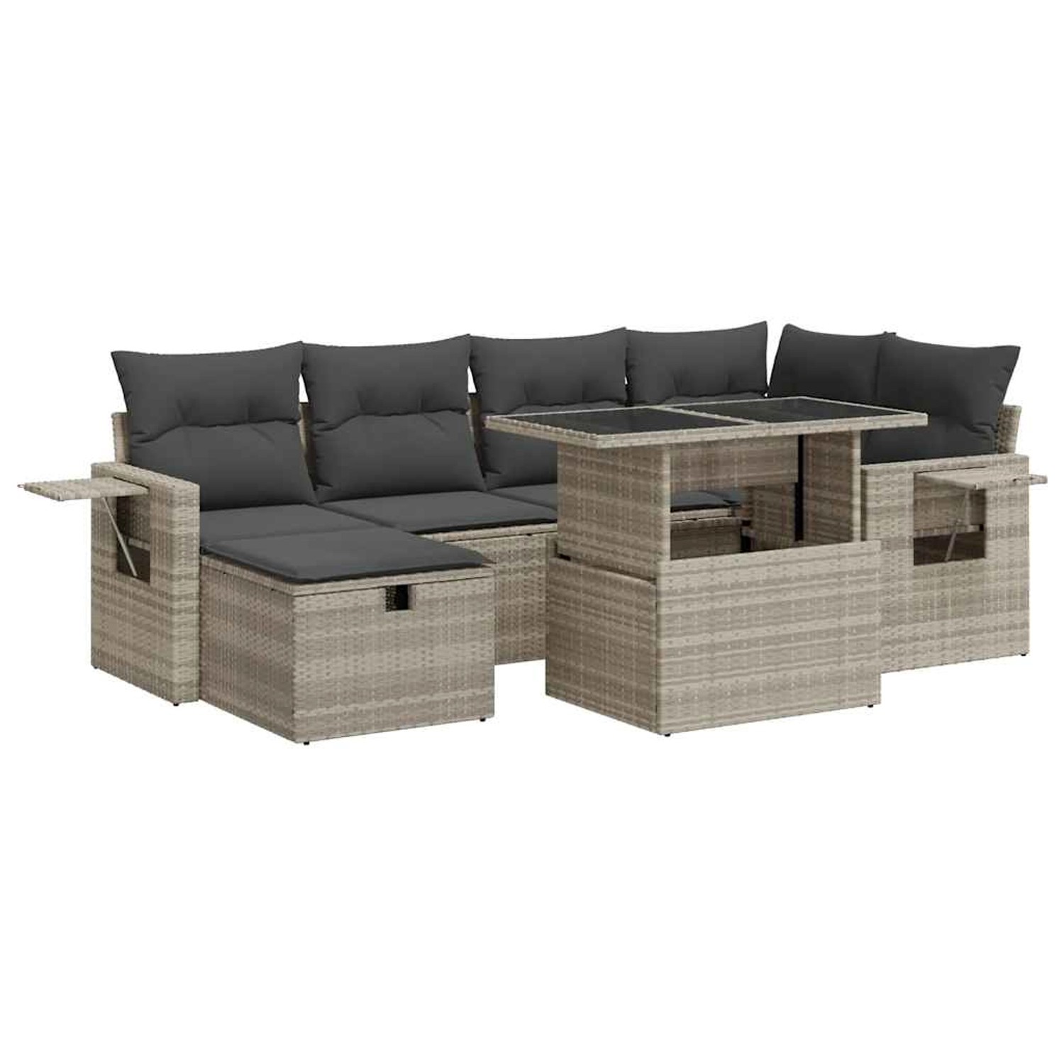 vidaXL 7-Tlg Garten-Sofagarnitur mit Kissen Hellgrau Poly Rattan 3327862 günstig online kaufen