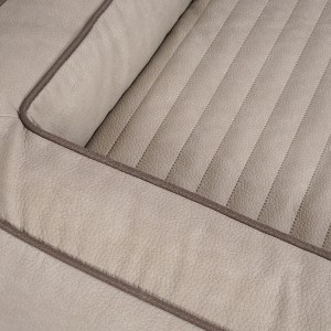Detailaufnahme: Graues Knuffelwuff Hundebett Montego aus Kunstleder, orthopädisch, gesteppt.