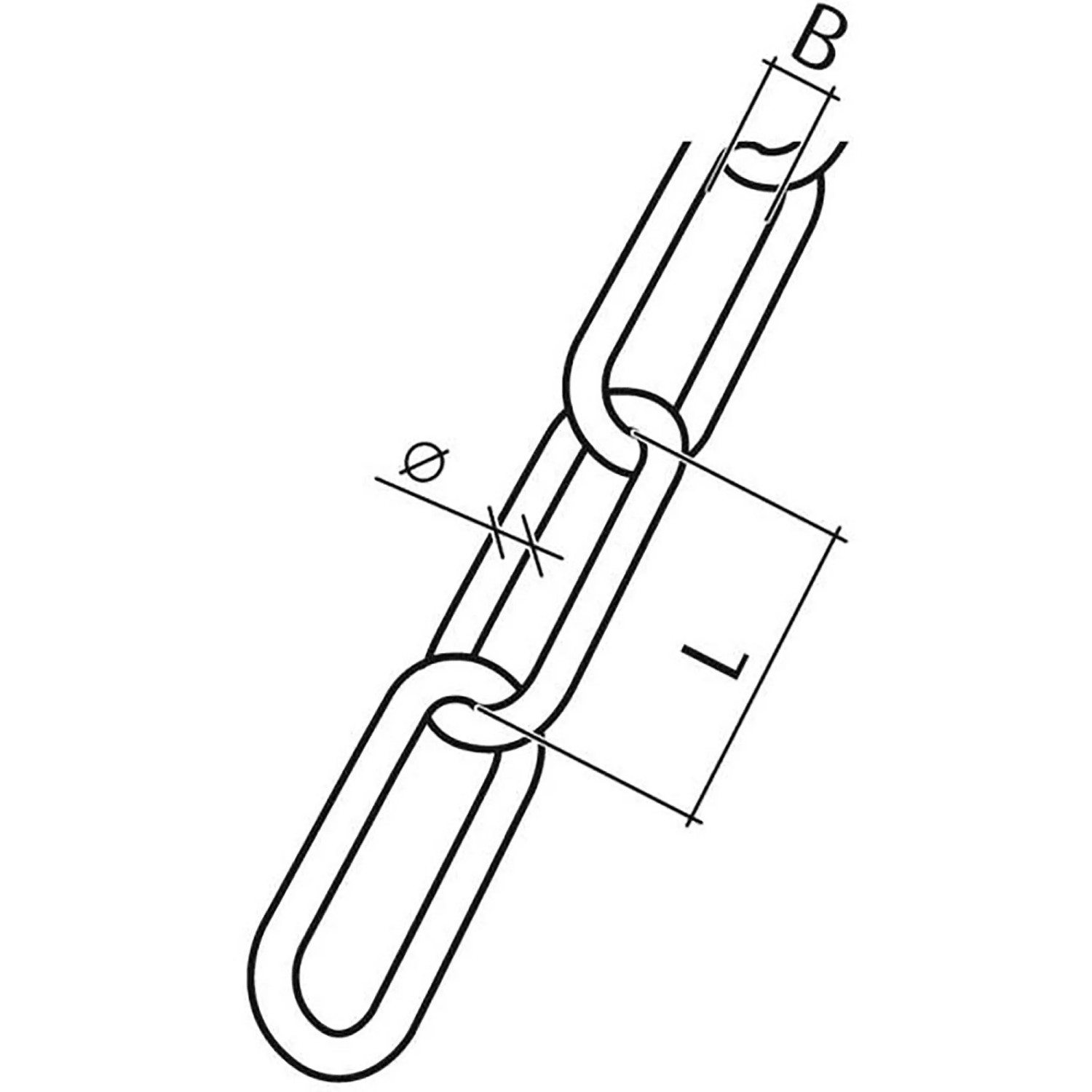 Detailaufnahme einer schwarzen Conacord Regen-Ablaufkette aus Polyethylen mit Maßangaben.