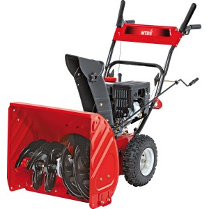 MTD Schneefräse SMART M 61: Zweistufige Benzin-Schneefräse mit rotem Gehäuse und schwarzer Auswurfkanal