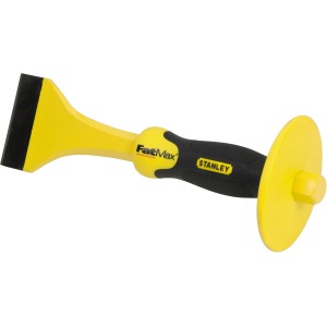 Stanley FatMax Flachmeißel 75mm, gelb-schwarz, mit Handschutz für sicheres Arbeiten beim Fliesen entfernen.