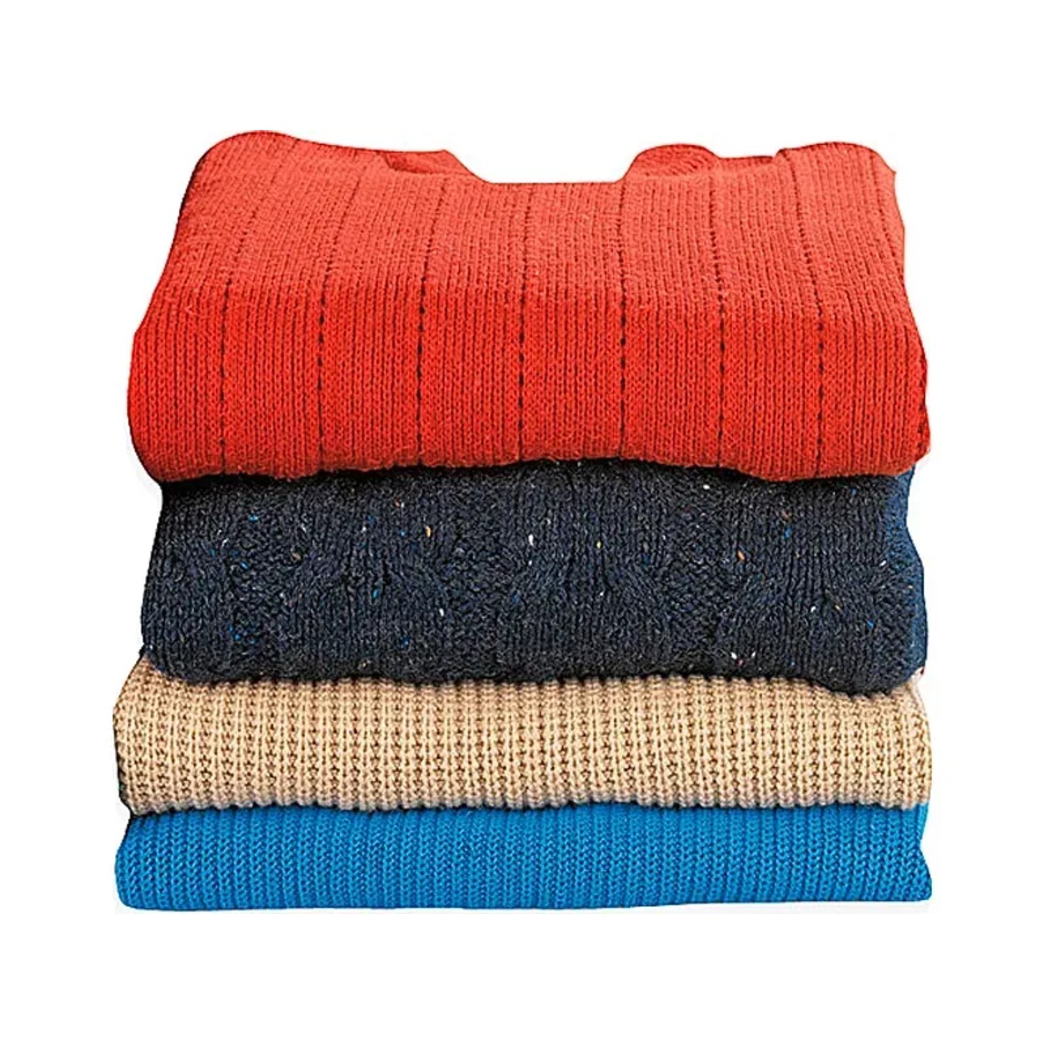 Stapel bunter Pullover im Wenko Vakuum Aufbewahrungssystem 2er-Set (90x56cm) für textile Aufbewahrung.