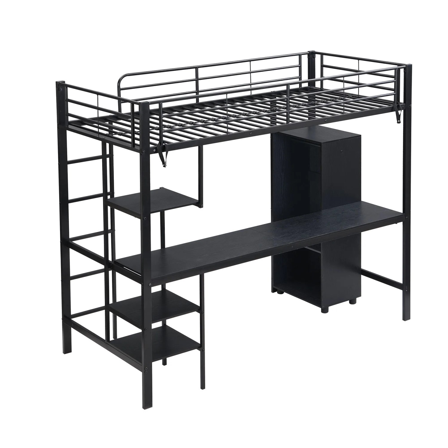 okwish Metall Etagenbett 90x200cm mit Tisch Schrank und Ablagen Schwarz ohne Matratze