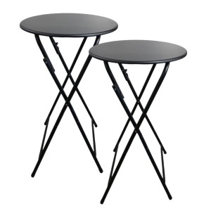 Chefgastro Stehtisch 2er Set Mit Hussen Klappbar Rund Hxø 110X60Cm Bistrotisch Stahl MDF-Platte Mit Pvc-Beschichtung Schwarz Wetterfest Gartentisch