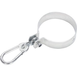 Verzinkter Manschettenhaken (Ø 120 mm) mit Karabiner zur Schaukelbefestigung.
