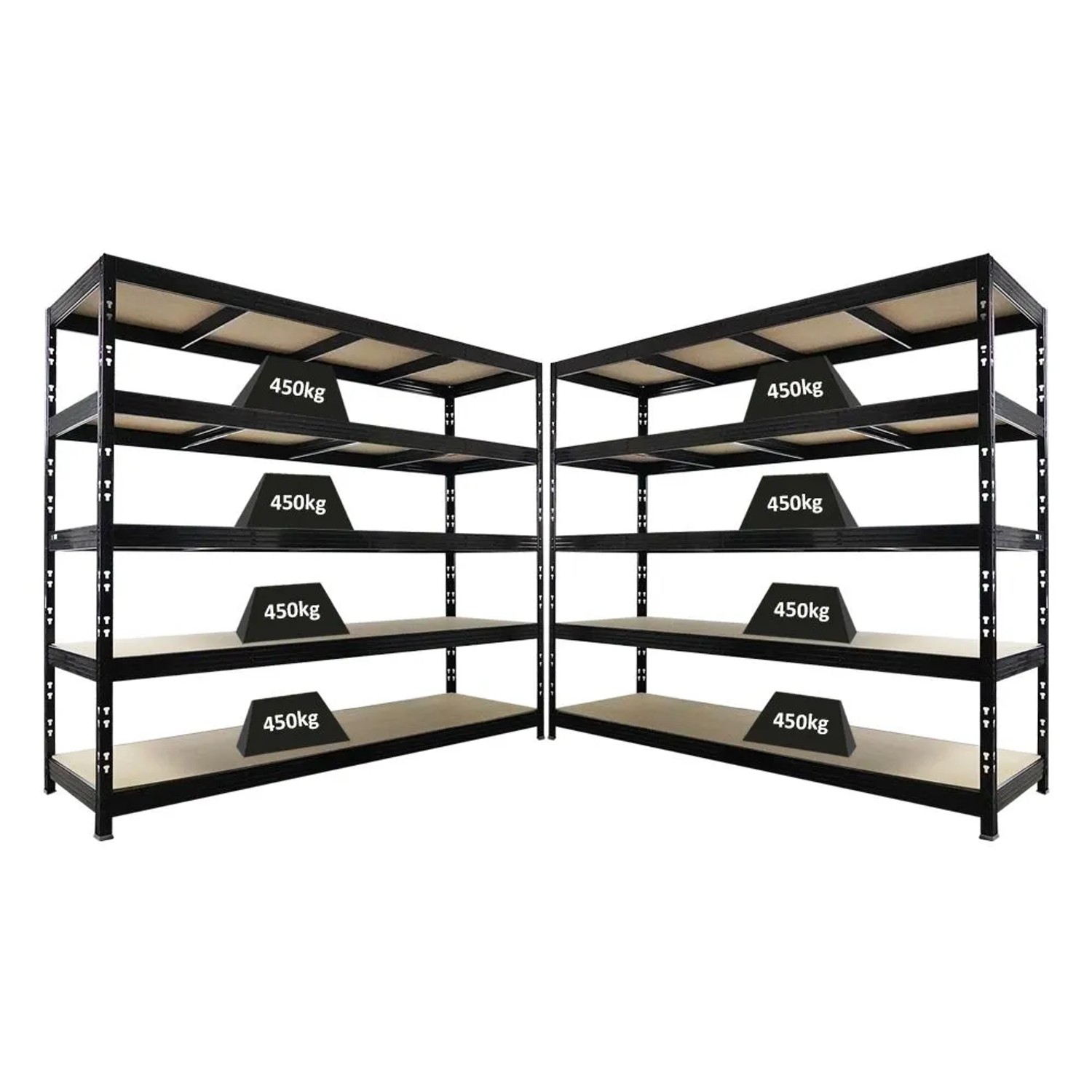 PROREGAL Mega Deal 2x Profi Schwerlastregal Rhino HxBxT 200x240x70cm 5 Spanplatten-Ebenen 8mm Fachlast 450kg Schwarz_9