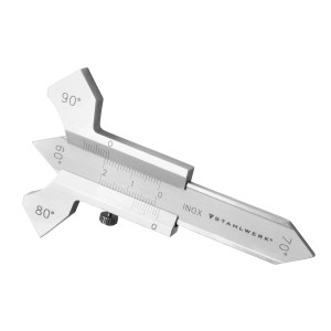 STAHLWERK Schweißnahtlehre aus Edelstahl, Messbereich 0-20 mm, zur Kontrolle von Schweißnähten und Winkeln.