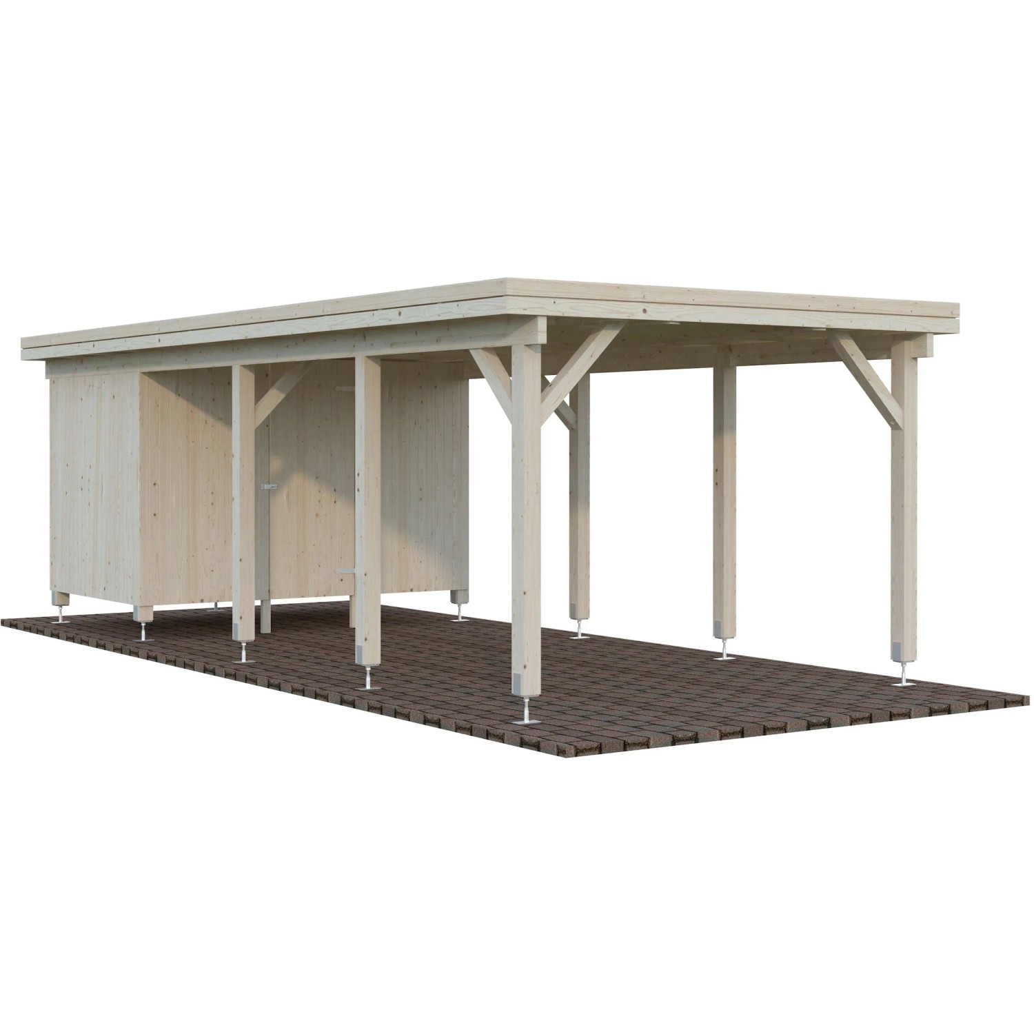 Palmako Carport Karl mit Geräteraum, naturbelassenes Holz, Flachdach. Ideal für PKW und Gartengeräte.