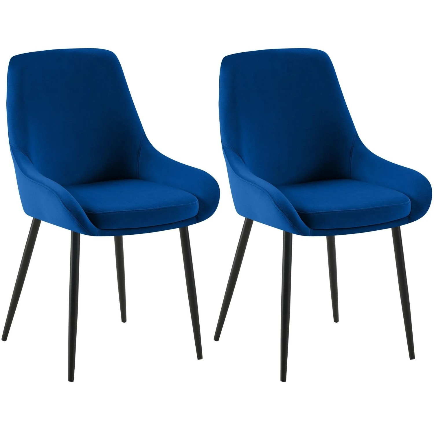 DELUKE 2er Set Esszimmerstuhl PUNAR Samt Dunkelblau 50x53x86cm Schwarz Essstühle Esszimmerstühle Küchenstühle Wohnzimmerstühle