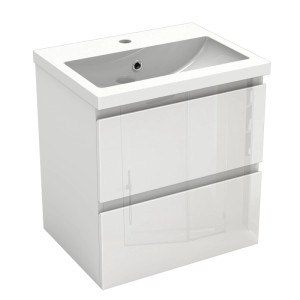 AICA Waschtisch mit Unterschrank, 50 cm, weiß hochglanz, 2 Schubladen mit Softclose.