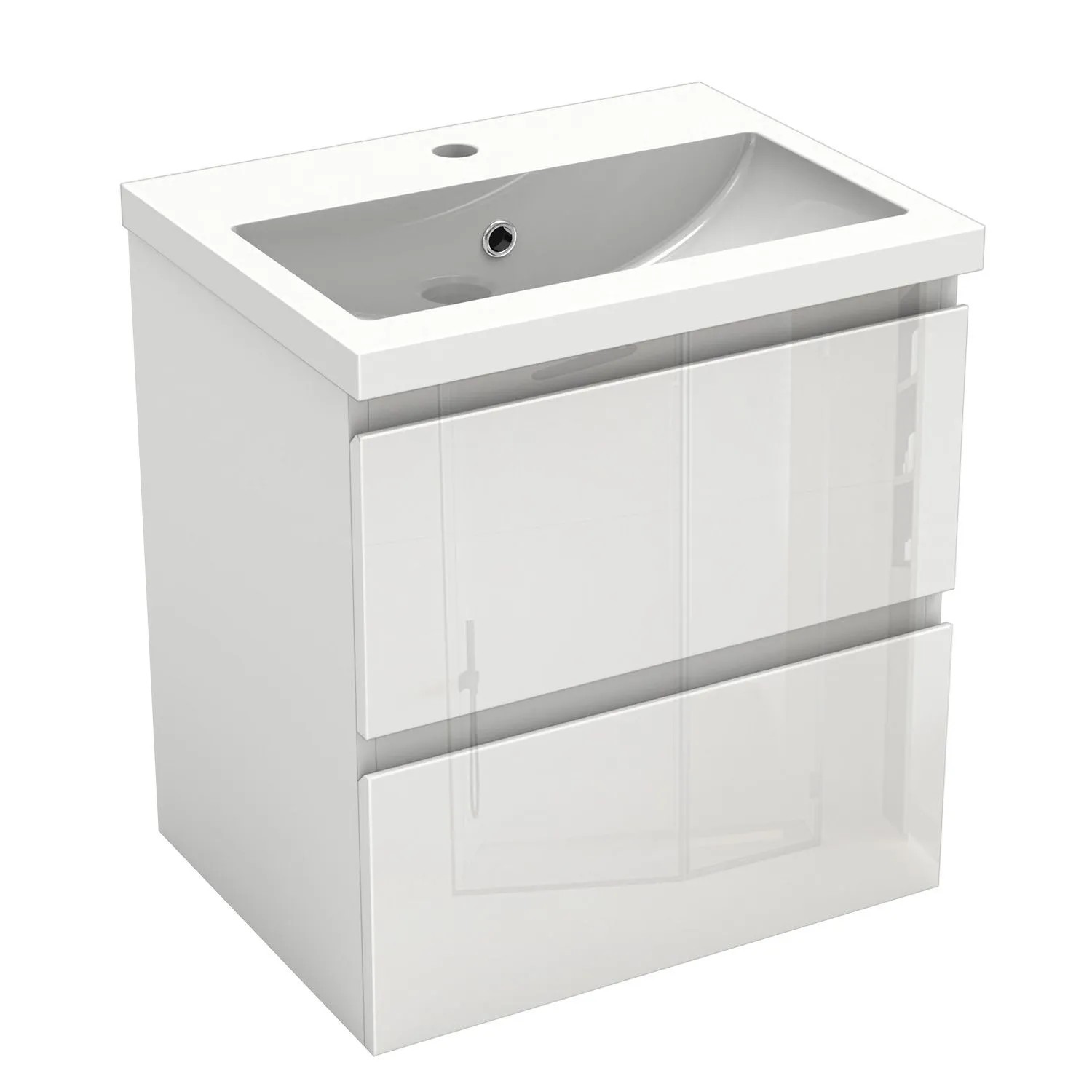 AICA Waschtisch mit Unterschrank 50 cm Aalst Badmöbel Set 2 tlg. Waschbecken mit Unterschrank Weiß Hochglanz Softclose