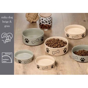 Ritzenhoff & Breker Mika Dog Hundenäpfe, 2er Set, beige und grau, mit Knochen- und Pfoten-Motiven.
