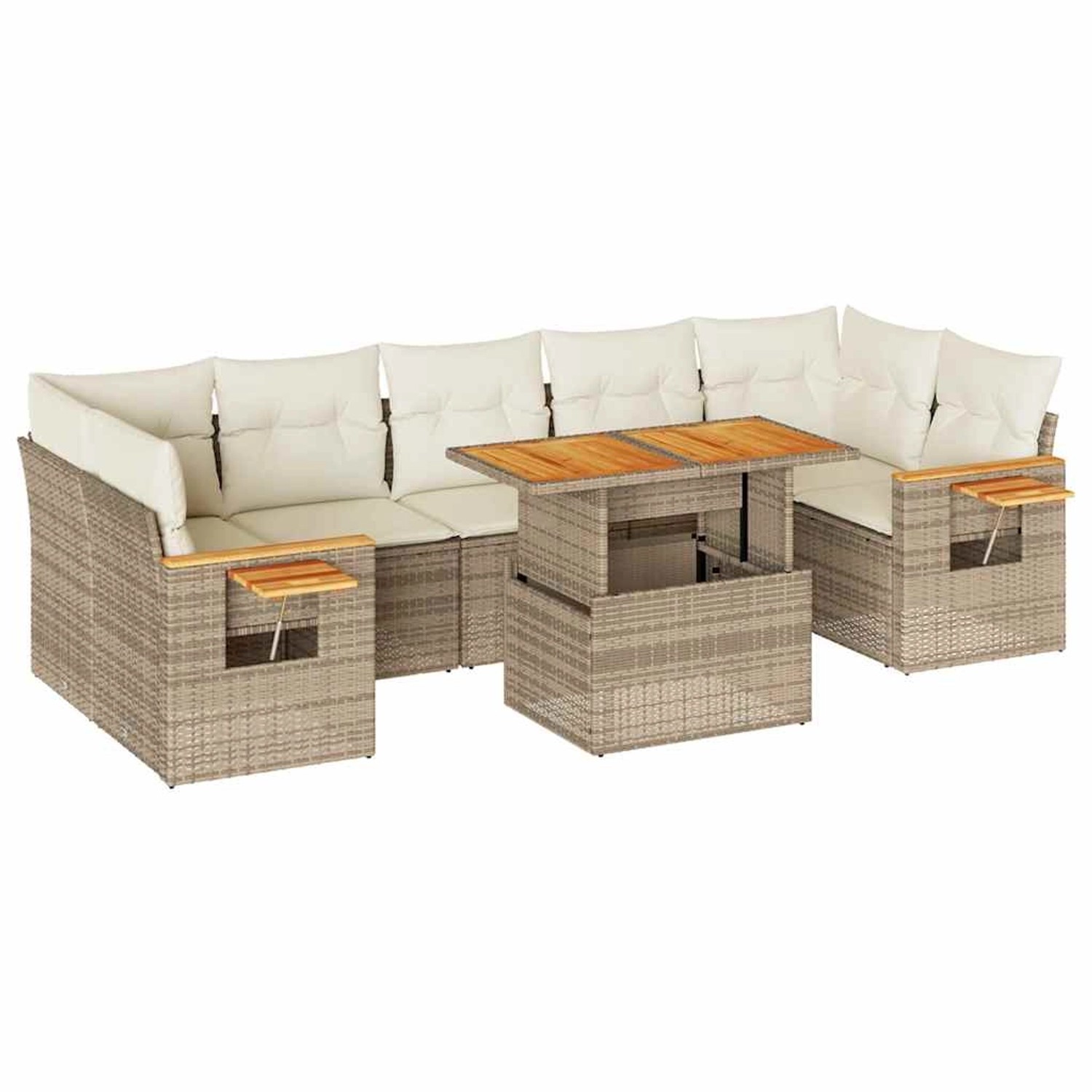 vidaXL 8-Tlg Garten-Sofagarnitur mit Kissen Beige Poly Rattan Akazie 332757 günstig online kaufen