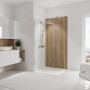 Schulte Duschrückwand DecoDesign Japandi Holzoptik, 210x100 cm im Badezimmer.