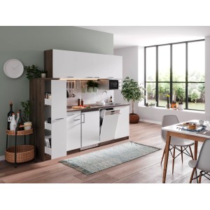 Respekta Küchenzeile KB225EYWMIC, 225 cm, Weiß/Eiche York Nachbildung mit E-Geräten.