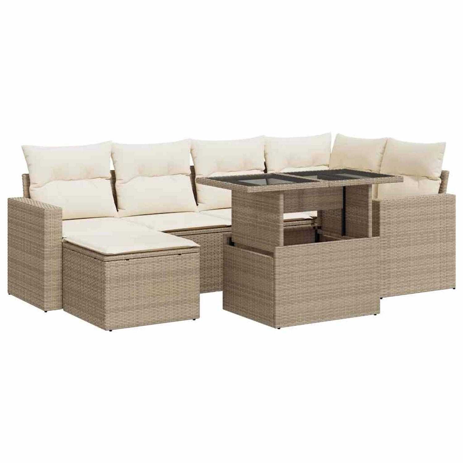 vidaXL 7-Tlg Garten-Sofagarnitur mit Kissen Beige Poly Rattan 3326349 günstig online kaufen