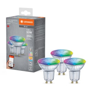 Ledvance Smart+ Reflektor RGBW GU10, 3er-Pack. Smarte LED Lampe mit Farbwechsel und WiFi Steuerung.