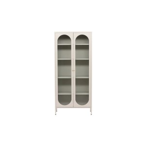 Beiger Vitrinenschrank Lima mit 2 Türen und Wellglas für Wohnzimmer, Küche oder Schlafzimmer.
