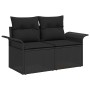 Schwarzes 2-Sitzer Gartensofa aus Polyrattan mit Kissen, Teil des vidaXL Garten-Sofasets.