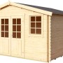 Lasita Holz-Gartenhaus Wels 4, naturbelassen, mit Doppeltür und Fenstern.
