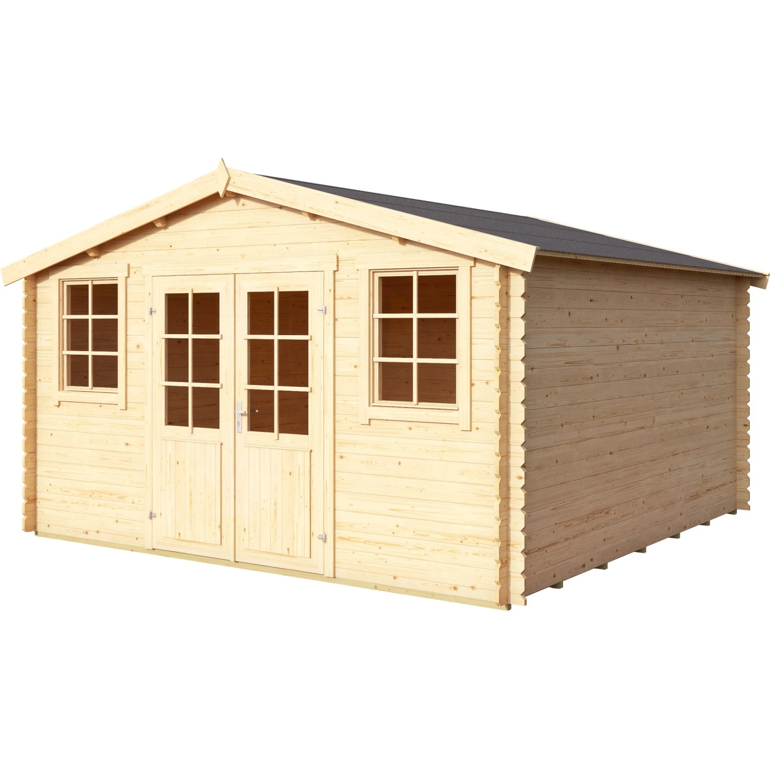 Lasita Holz-Gartenhaus Wels 4, naturbelassen, mit Doppeltür und Fenstern.