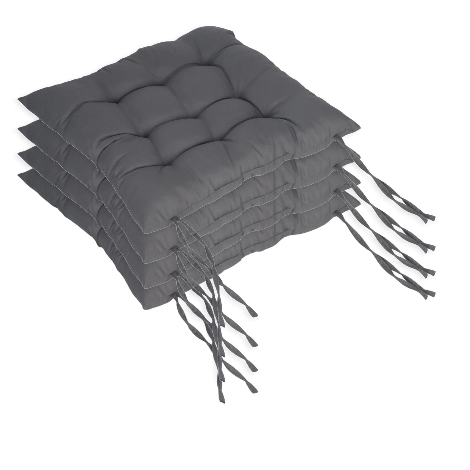 Relaxdays Stuhlkissen 4er Set Polyester Anthrazit mit Bindebändern 5 cm x 40 cm x 40 cm 230 g