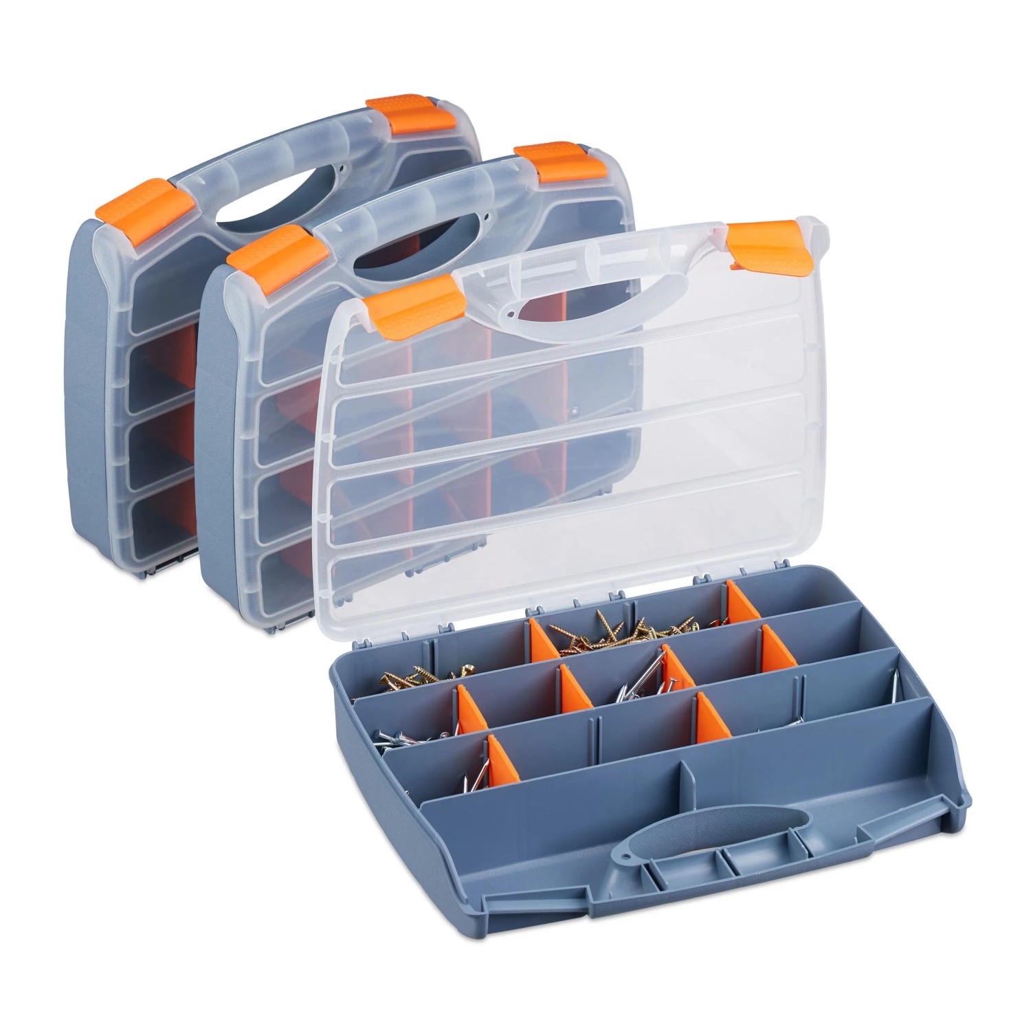 Relaxdays Sortierbox 3er Set Kunststoff Verschließbar 6 cm x 32 cm x 24 cm