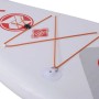 Detailaufnahme: Weißes ZRAY Stand Up Paddle Board mit rotem Logo und Gepäcknetz.