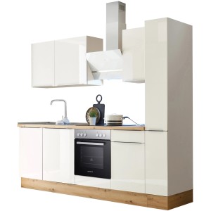 Respekta Küchenzeile Marleen 250 cm in Artisan-Eiche und Weiß mit E-Geräten.