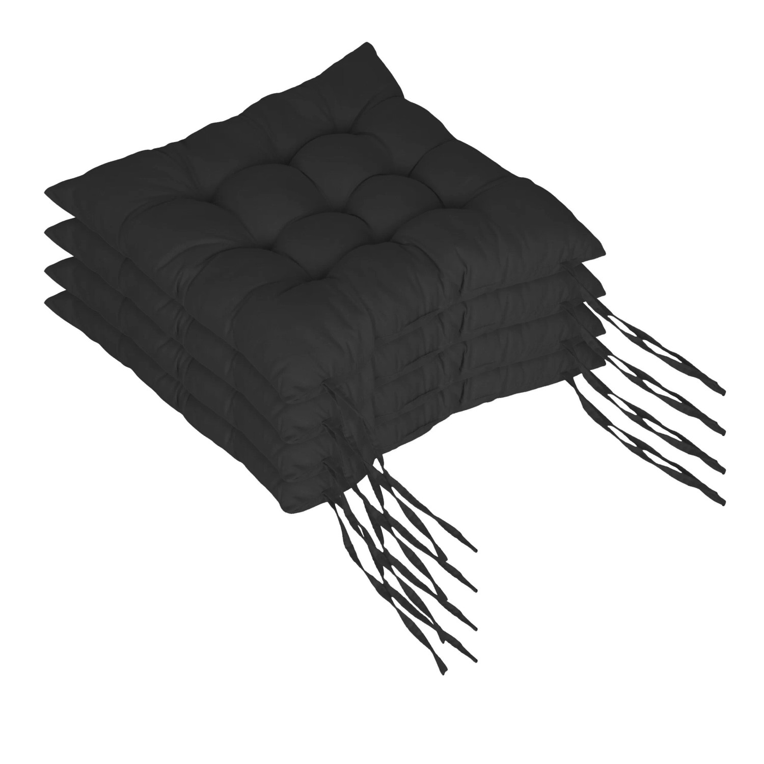 Relaxdays Stuhlkissen 4er Set Polyester Schwarz mit Bindebändern 5 cm x 40 cm x 40 cm 230 g