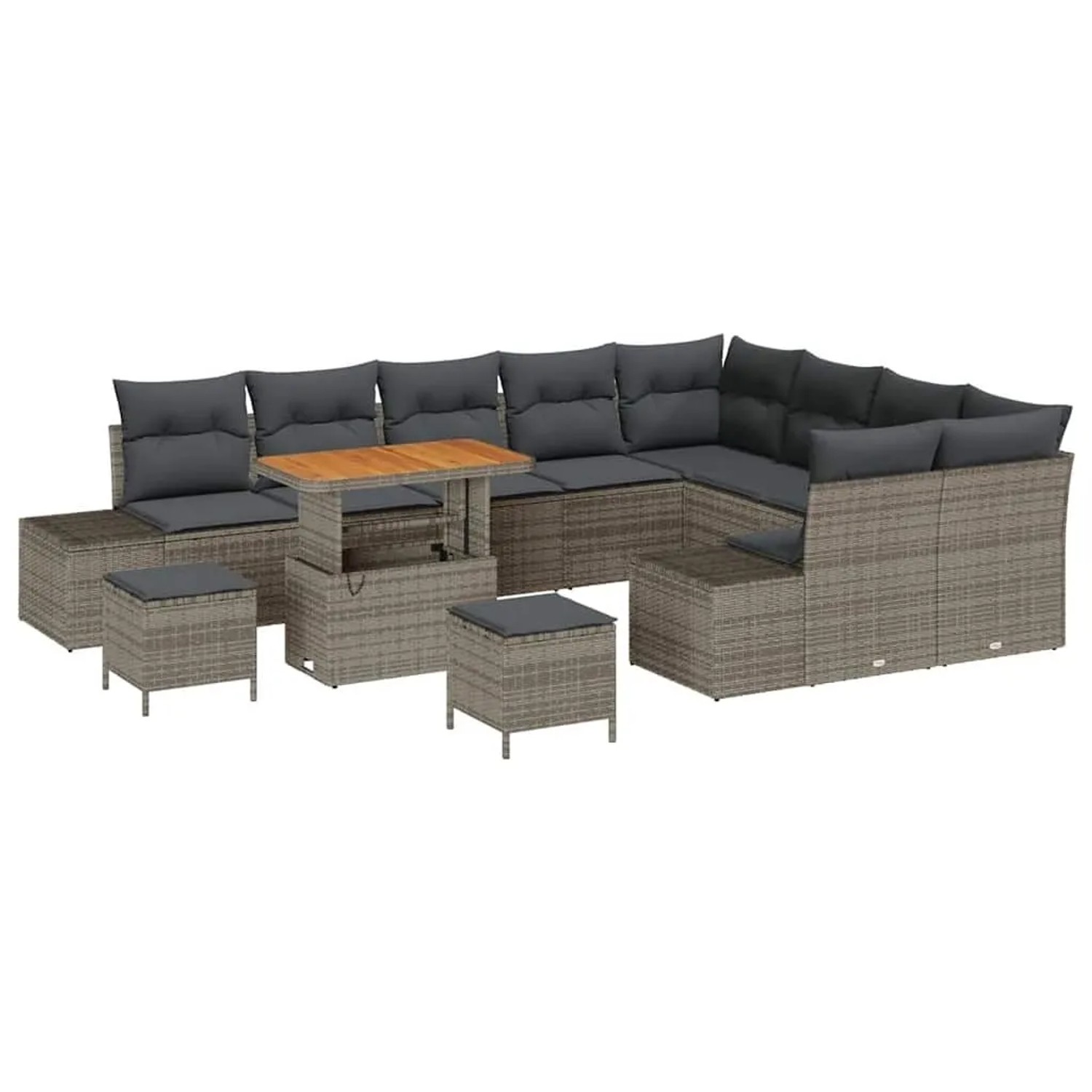 vidaXL Gartensofa-Set mit Kissen mit Speicher 12 Stk Grau Poly Rattan 33647 günstig online kaufen