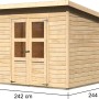 Karibu Holz-Gartenhaus Neuenburg 4 in Natur, 238x240cm, mit Pultdach und Doppeltür.