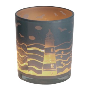 Deko-Teelichthalter Leuchtturm, 9 cm, maritimes Motiv für stimmungsvolles Licht.