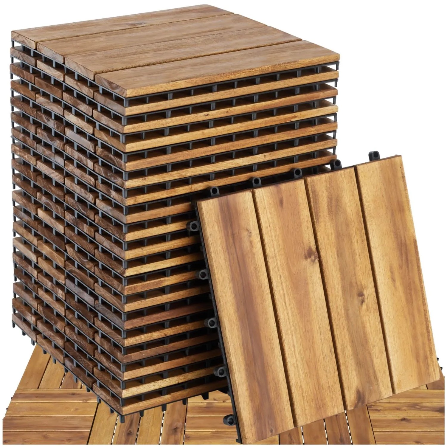Tectake Terrassenfliesen Tabula 20Er Set Mit Klicksystem Massives Akazienholz 20Er Set 31 x 31 x 2 20 cm Braun