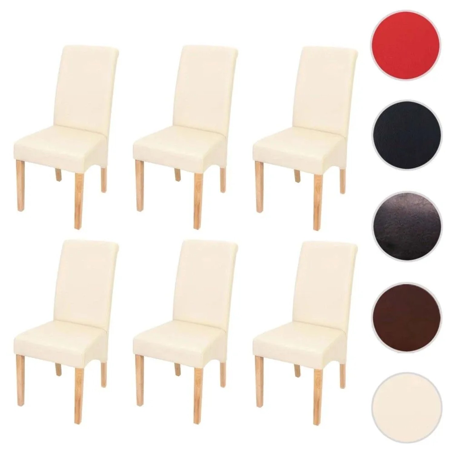 6er Set Esszimmerstühle M37 in mattem Cremeton, Kunstlederbezug und hellen Holzfüßen. Bequeme Polsterstühle.