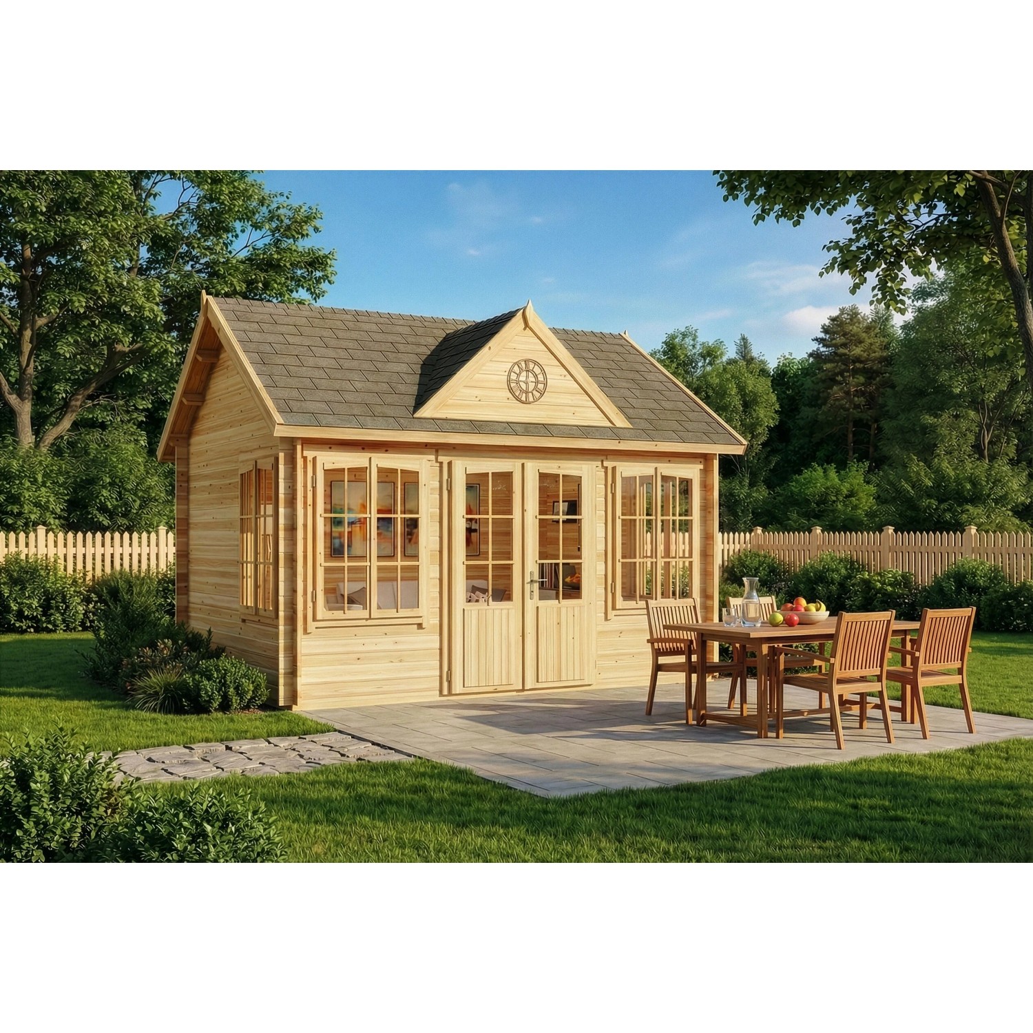 Alpholz Gartenhaus CLOCKHOUSE-28 Satteldach Unbehandelt 400 cm x 296 cm