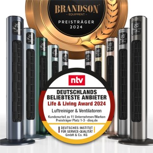 Brandson Turmventilator in verschiedenen Farben, ausgezeichnet als "Beliebtester Anbieter 2024".