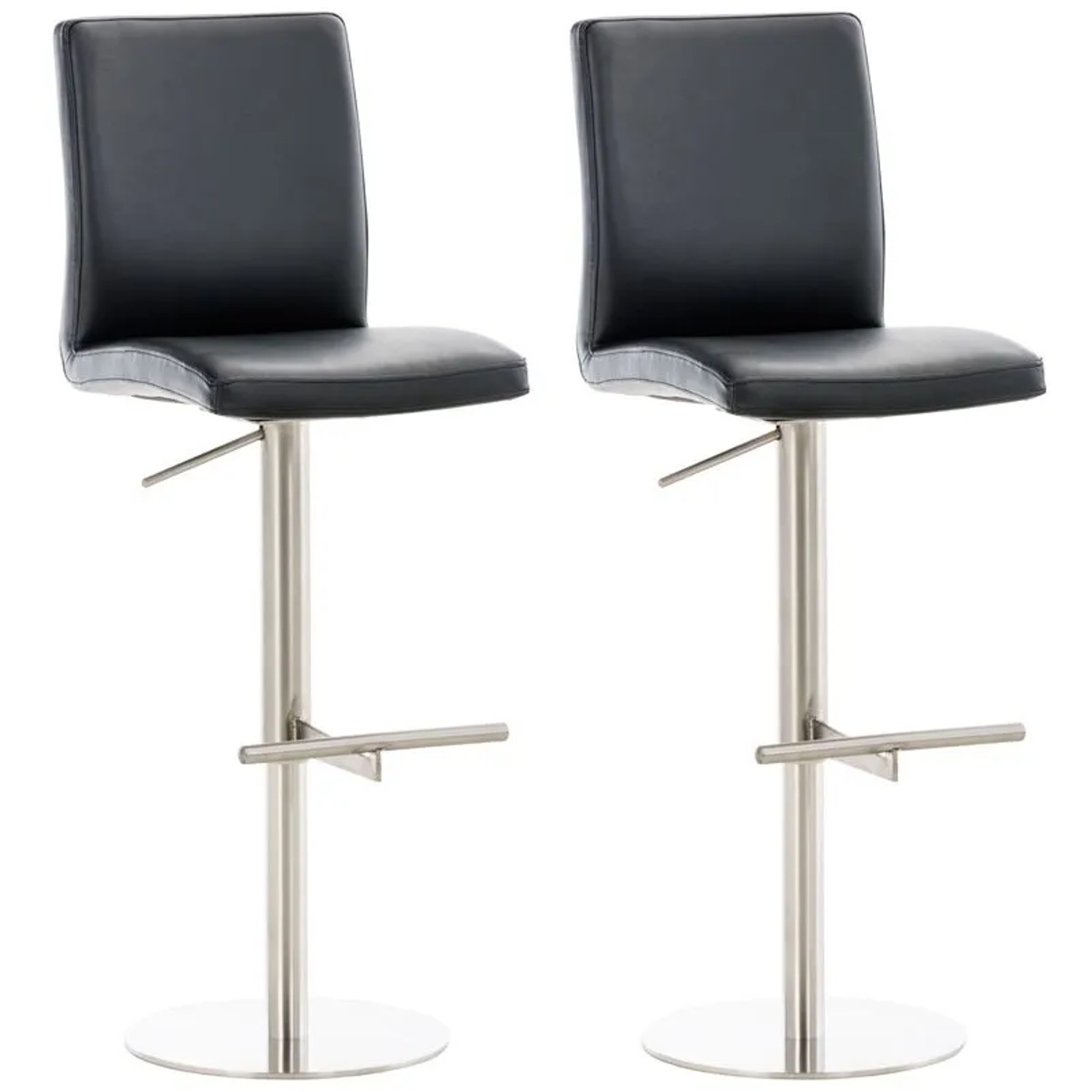 CLP 2er Set Barhocker Cadiz Kunstlederbezug Schwarz/Edelstahl