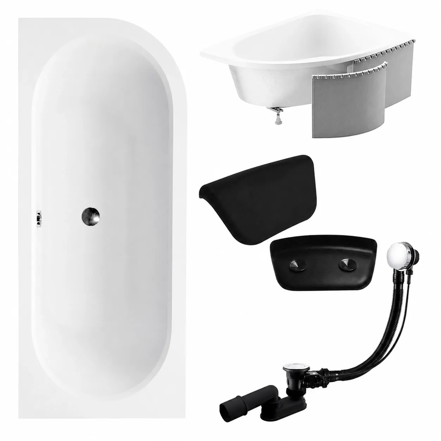 KOLMAN Badewanne Eckwanne 160 x 75 Cm Links Mit Styroporverkleidung Mit Kopfstütze KODI Inkl. Ablauf Und Füße