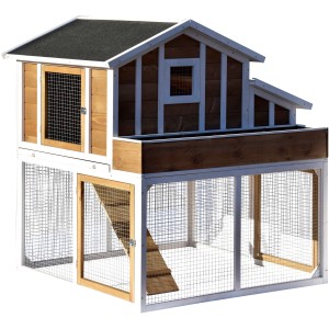 Hühnerstall XL mit Freigehege, Holz, wetterfest, mit Nistplätzen und Blumenkasten.