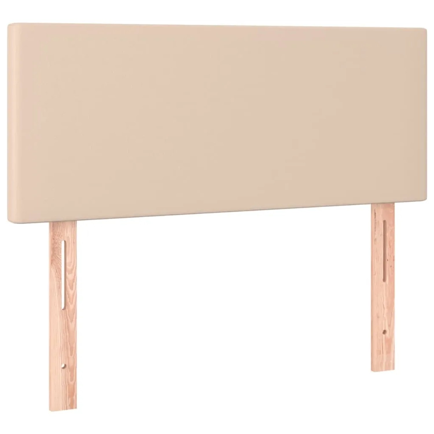Boxspringbett Kopfteil in Cappuccino-Braun mit Holzfüßen.