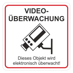 Aufkleber Videoüberwachung, 6,5x6,5 cm, PVC-Folie, zur Kennzeichnung videoüberwachter Bereiche.