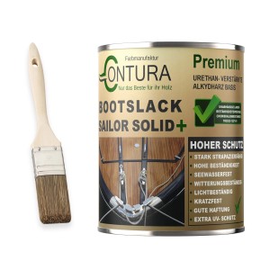Glänzender Contura Bootslack (2,5L) mit Pinsel. Premium Yachtlack für Holz, Theken & Boote.